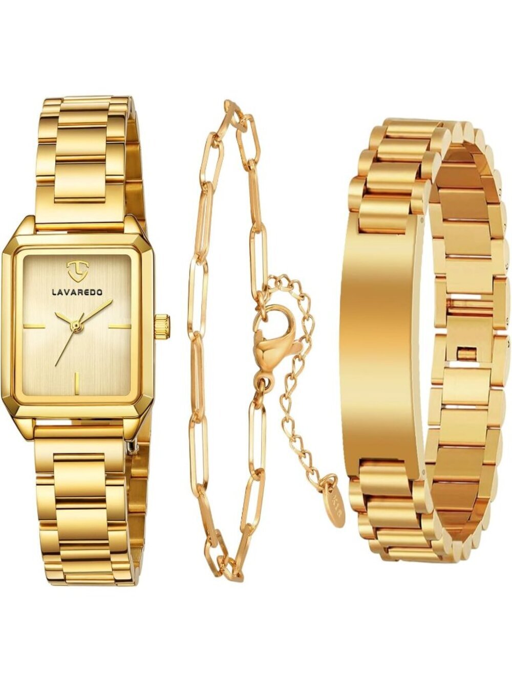 Women's All Gold Analog Stainless Steel Waterproof Luxury 3 Pecs Bracelet Watch